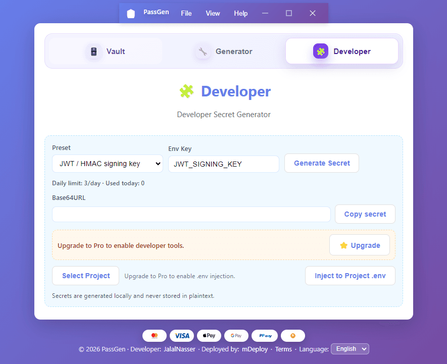 Developer Secret Generator